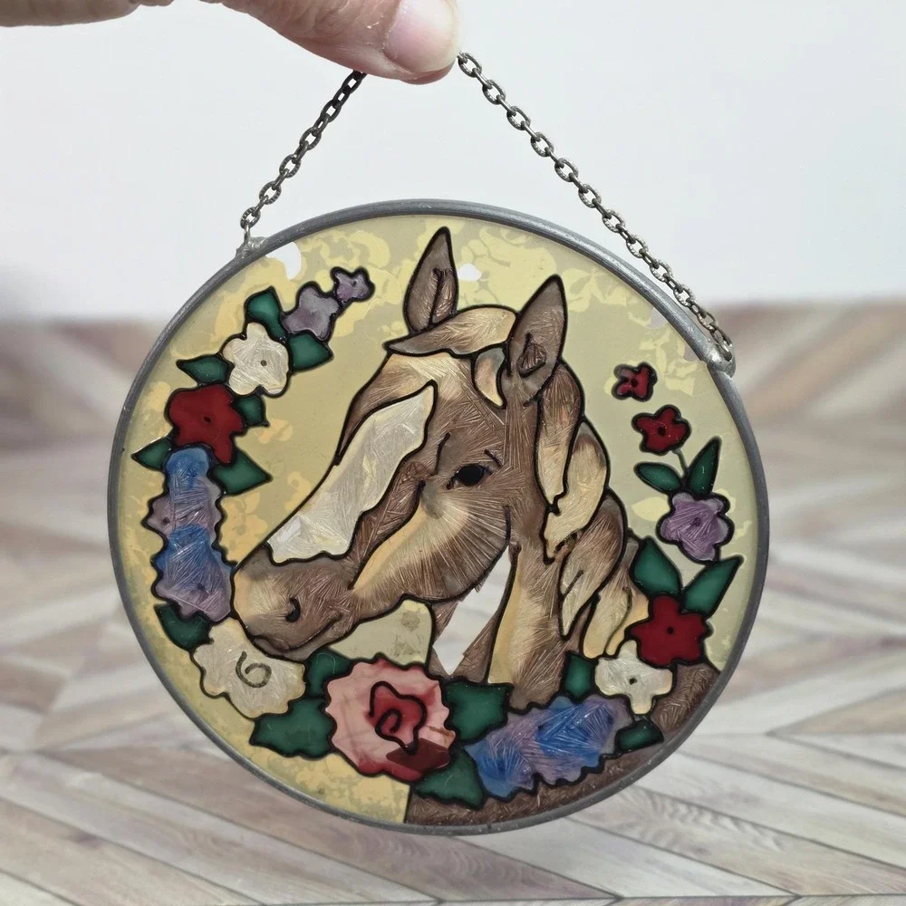 Joan Baker Designs Art Hand Painted Horse Flower Sun Catcher 4.5 Round Med